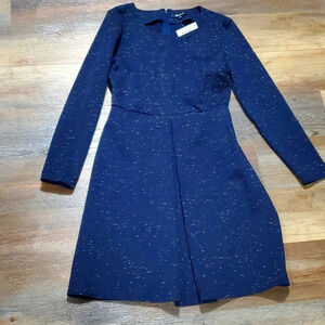 Madewell NWT navy blue speckled long sleeve single pleat dress
